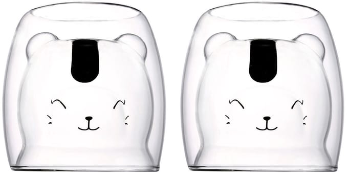 Dubbelwandige Glazen Koffiekopjes met Berenvorm – Set van 2 – 250ml