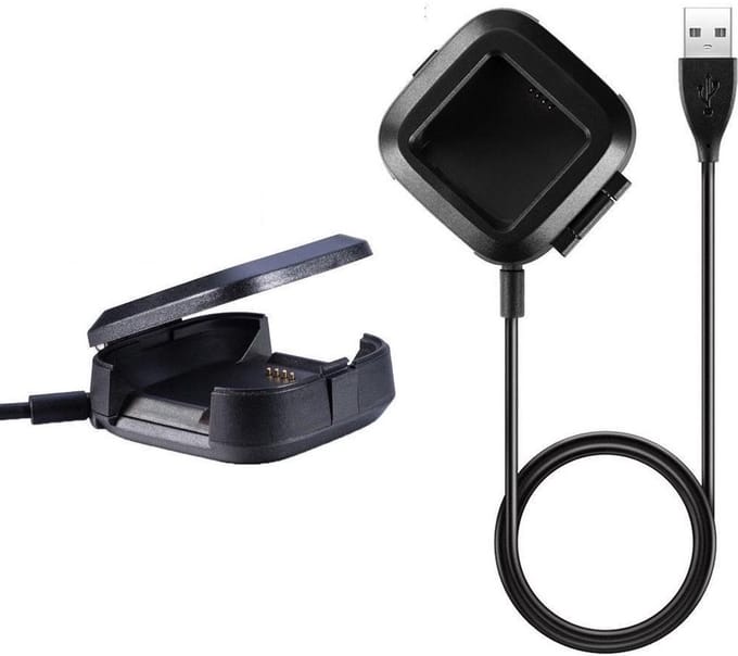 DrPhone Fitbit Versa Oplader – USB Laadkabel Dock – Geschikt voor Versa – 1M - Zwart