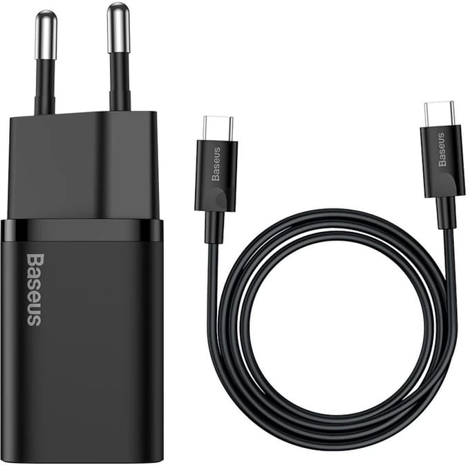 Baseus 25W Oplader met kabel 1C Zwart - Power Delivery PD3.0 + QuickCharge QC3.0
