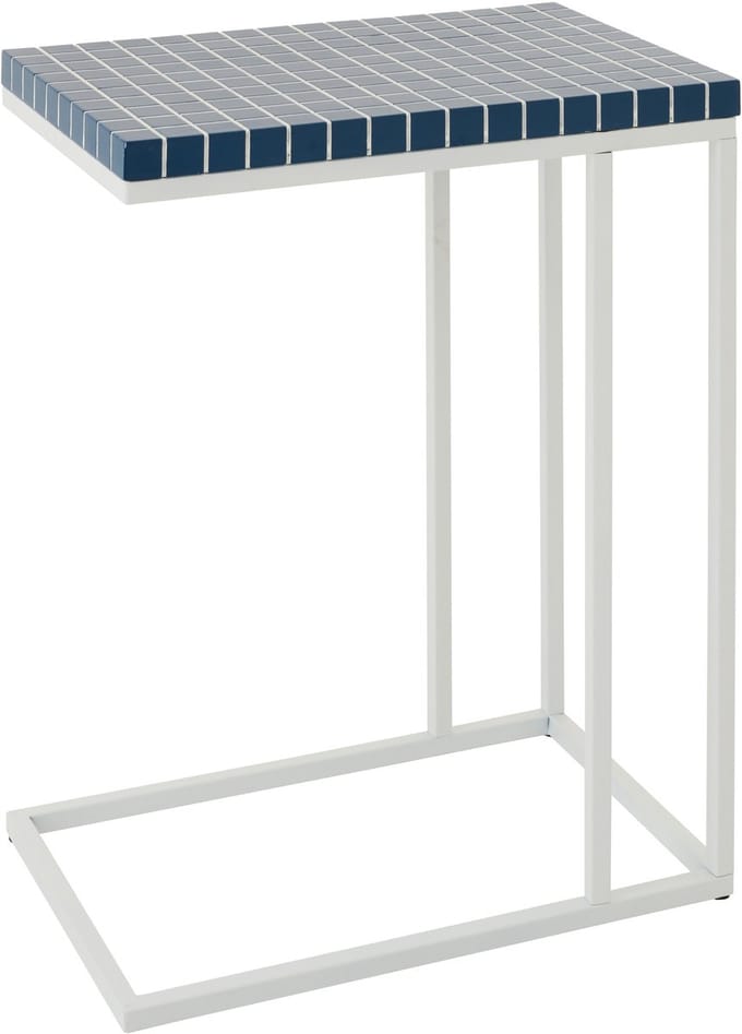 J-Line bijzettafel Rechthoek Geruit - ijzer - blauw/wit