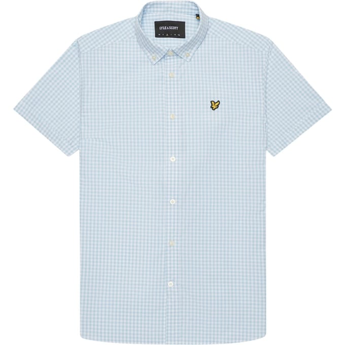 Lyle & Scott blauw Gringham overhemd met korte mouwen