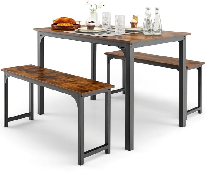 COSTWAY Eettafelset, vintage bruin, 110 x 70 x 75 cm (l x b x h)