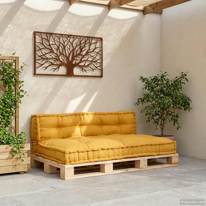 vidaXL - Pallet - Sofa - Kussen - 2 - st - Stof - Geel - 120 - x - 80 - x - 38 - cm