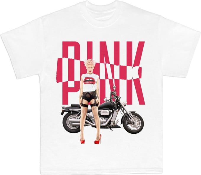 Pink - Motorbike Heren T-shirt - M - Wit