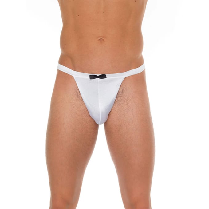 Amorable - Witte Herenstring met Zwart Vlinderstrikje - Butler Look - One Size
