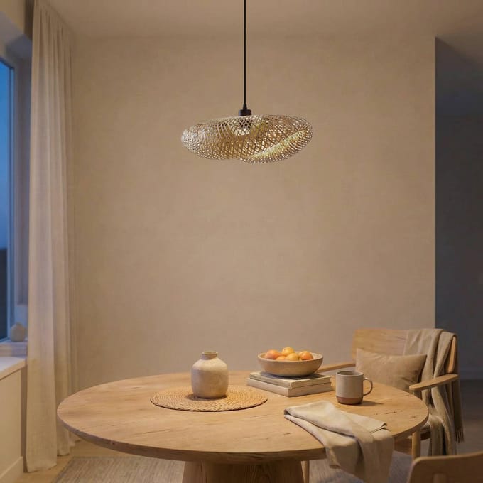 Lindby - hanglamp - 1licht - Bamboe, ijzer - H: 14 cm - E27 - bamboe naturel