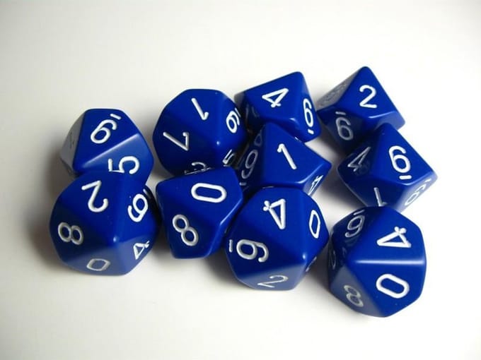 Chessex Opaak Blauw/wit D10 Dobbelsteenset (10 stuks)
