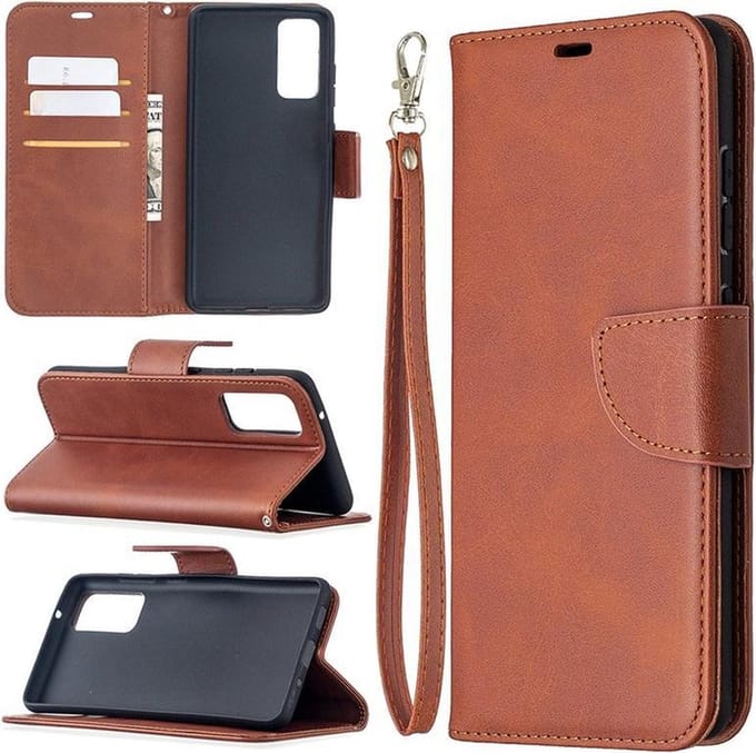 MobyDefend Hoesje - Geschikt voor Samsung Galaxy S20 FE - Wallet Book Case Met Koord - Bruin
