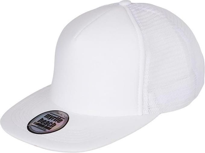 Myrtle Beach Volwassenen Unisex 5 Panel Flat Peak Cap (Wit/Wit)