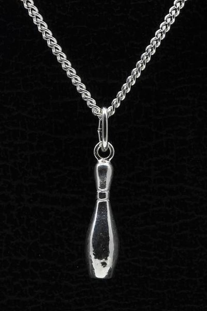Zilveren Bowlingpin ketting hanger - middel