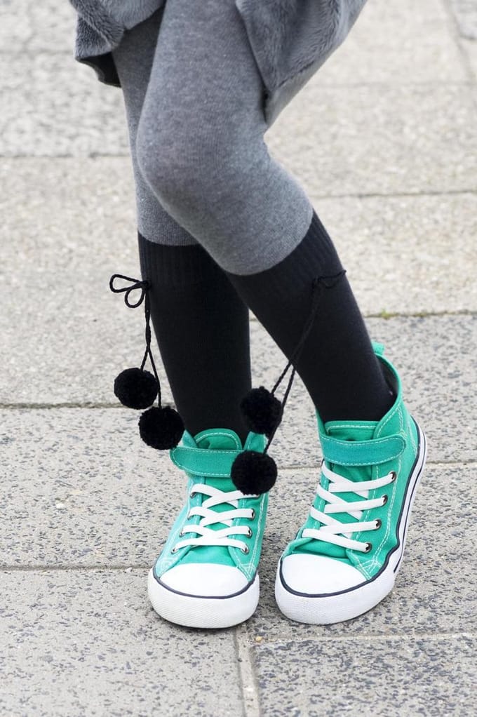 Bonnie Doon - Kinderen - Maillots - Pom Pom Tights - Zwart/Medium Grey heather - 140/146