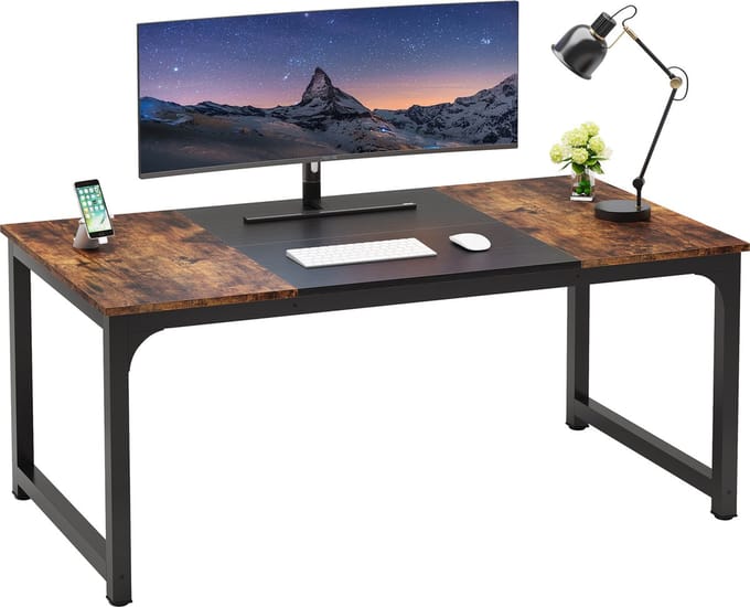 Tribesigns Computertafel - Bureau - Met Dikker Frame - Industrieel - Vintage - Bruin/Zwart - 180 x 80 x 75 cm