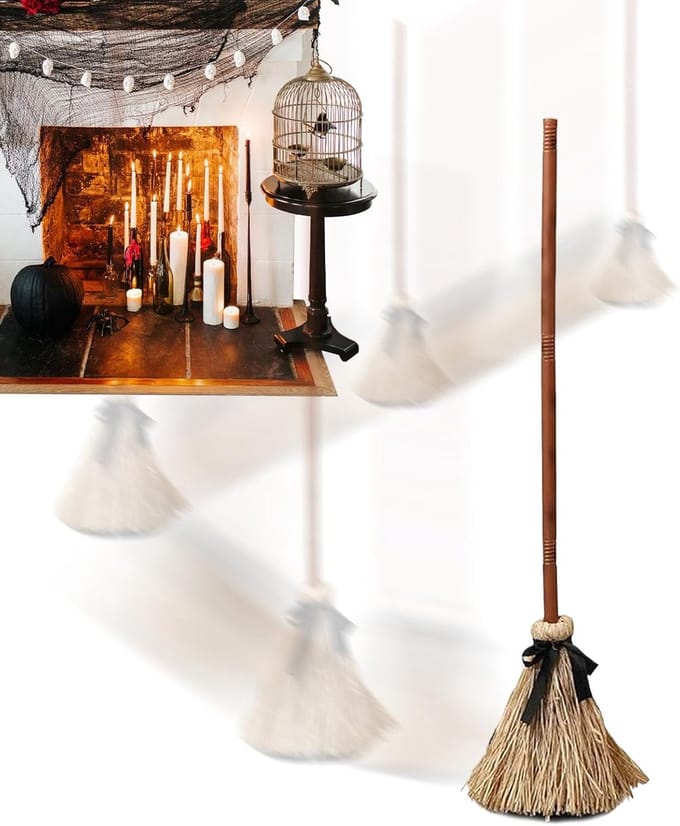 Heksenbezem - Decoratieve Bezem - Feestdecoratie - Inclusief Lichteffect - 110 cm Lengte