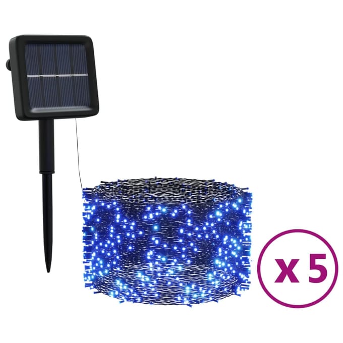 vidaXL - 5 - st - Lichtslinger - met - 200 - LED's - solar - binnen/buiten - blauw