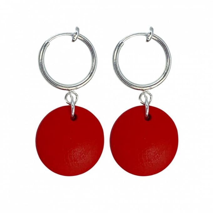 Klem oorbellen Tordis Rood hout 1.5 cm