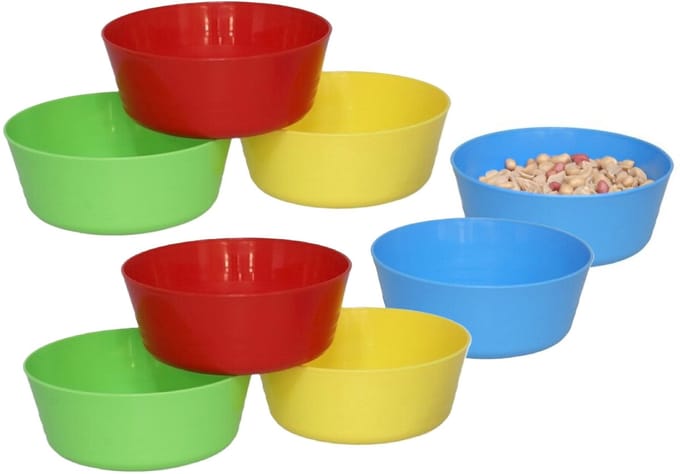 Gerimport Picknick/camping kommen/snack schaaltje - 8x stuks - multi - kunststof - herbruikbaar