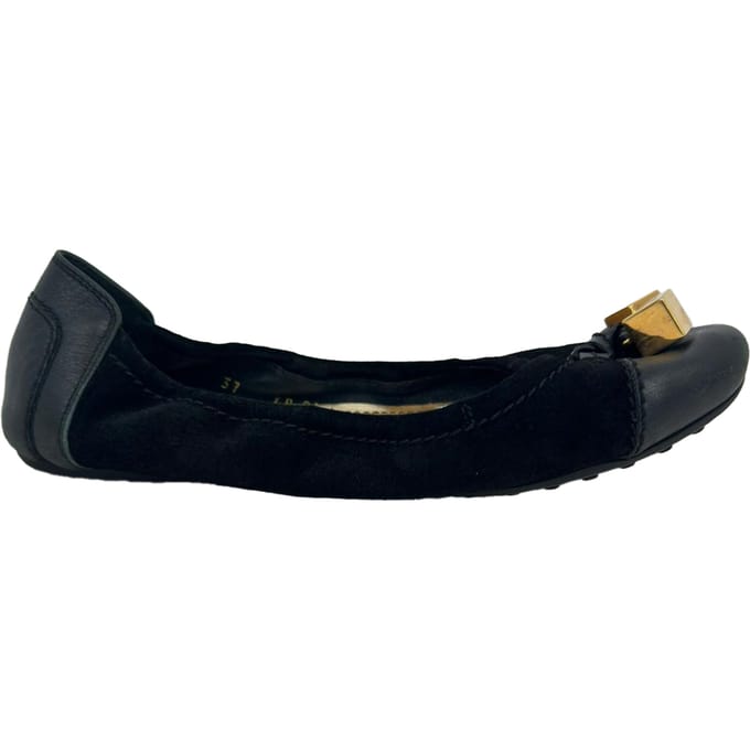 Louis Vuitton Monogram Cube Accent Ballerina's in Zwarte Suède