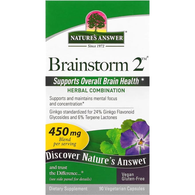 Nature'S Answer, Brainstorm 2, Kruidencombinatie, 450mg, 90 Vegetarische Capsules