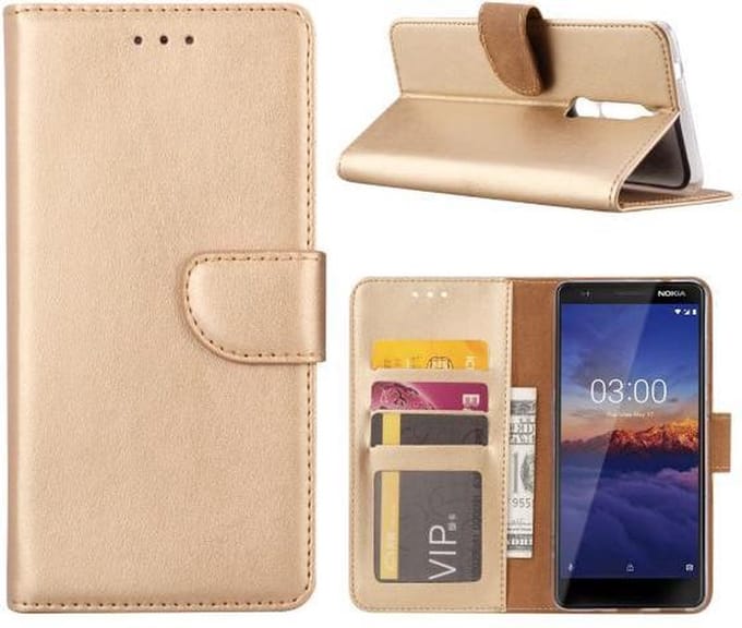 Nokia 5.1 (2018) Hoesje Goud met Pasjeshouder