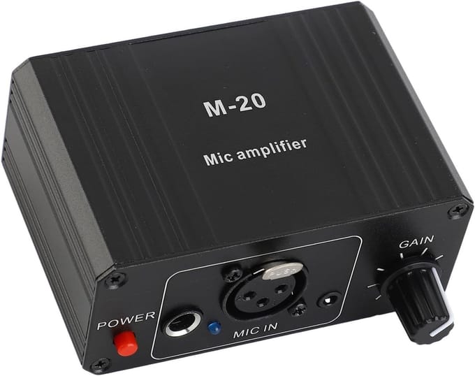 High Gain Microphone Preamplifier, Ultra Low Sound, 48V Power, Black Metal Housing, XLR Output Microphone Preamp for Home Studios and