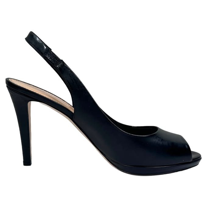Sergio Rossi Peep-Toe Slingback Pumps in Zwart Leer