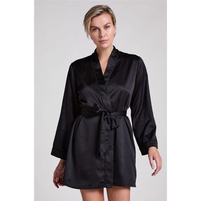 Hunkemöller Dames Nachtmode Kimono Satin - Zwart - maat M/L