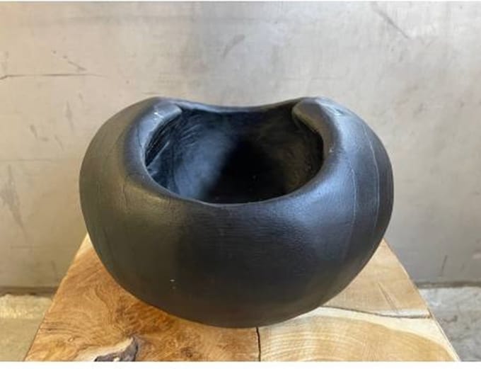 Pot teak black D30H20cm