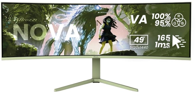 Arozzi Nova 49" Gaming Monitor - Curved - DQHD VA - 165Hz - USB-C - Bosgroen