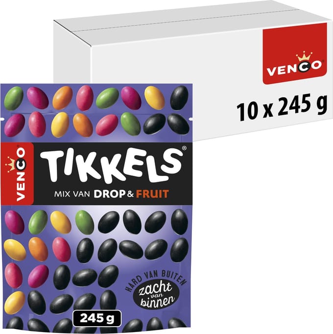 Venco tikkels drop & fruit - drop & fruitsmaak - 10x245g