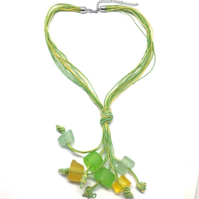 Behave - Ketting dames groen geel - Kralen met hanger - 45 cm