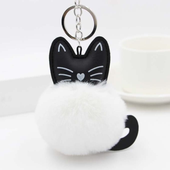 DAEBAK Kat Zachte Pompom Bontbal Sleutelhanger - Vrouwen Accessoires - Sleutelhanger - Wit