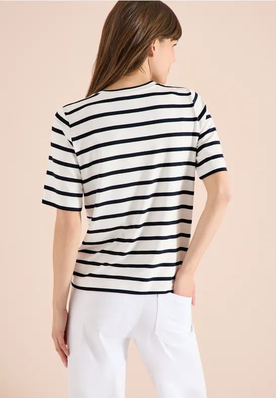 Shirt met korte mouwen, ronde hals en strepen