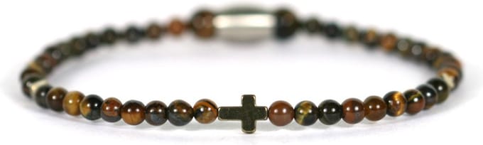 IbizaMen - Gold pyrite - kruis - tijgeroog - 4mm - 18cm
