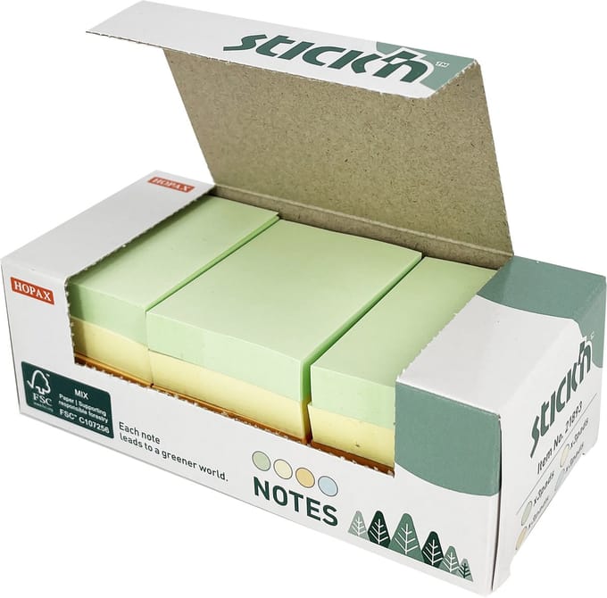 Stick'n Kleine sticky notes - FSC - 4 pastel kleuren - 38x51mm - 12 memoblokken