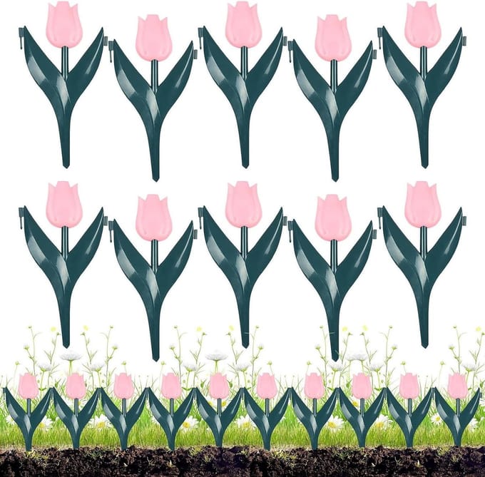 Tuinborderhek - Bloembed afrastering - Tuin indeling - Weerbestendig PP - 10 stuks - Roze