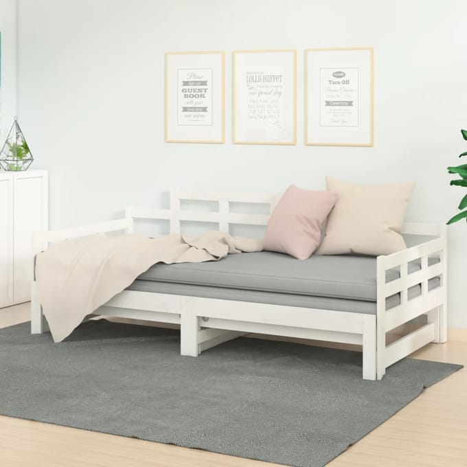vidaXL - Slaapbank - uitschuifbaar - massief - grenenhout - wit - 80x200 - cm