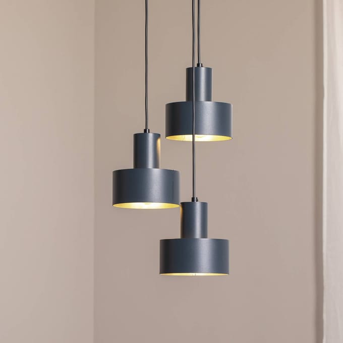 SIGMA Hanglamp Rif 3, antraciet, rond, 3-lamps, Ø 33 cm