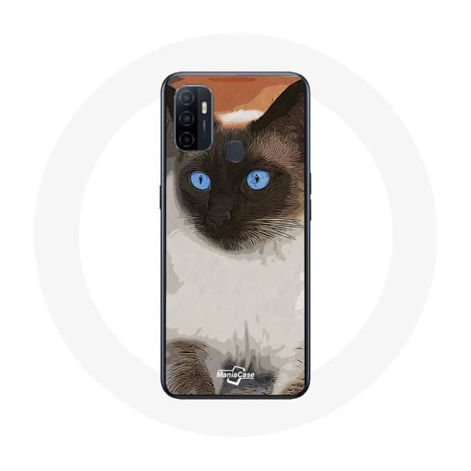 Oppo A53 hoesje Siamese kat Zwart en wit Blauwe ogen