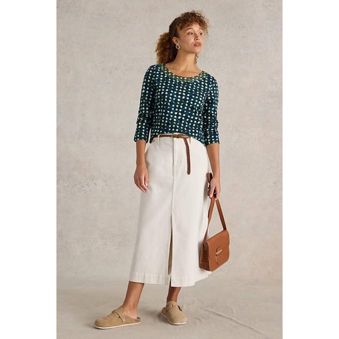 White Stuff Long Sleeve Weaver Tee Blue Print Taglia: 8 | Maglie a manica lunga Outlet | Donna | Blu