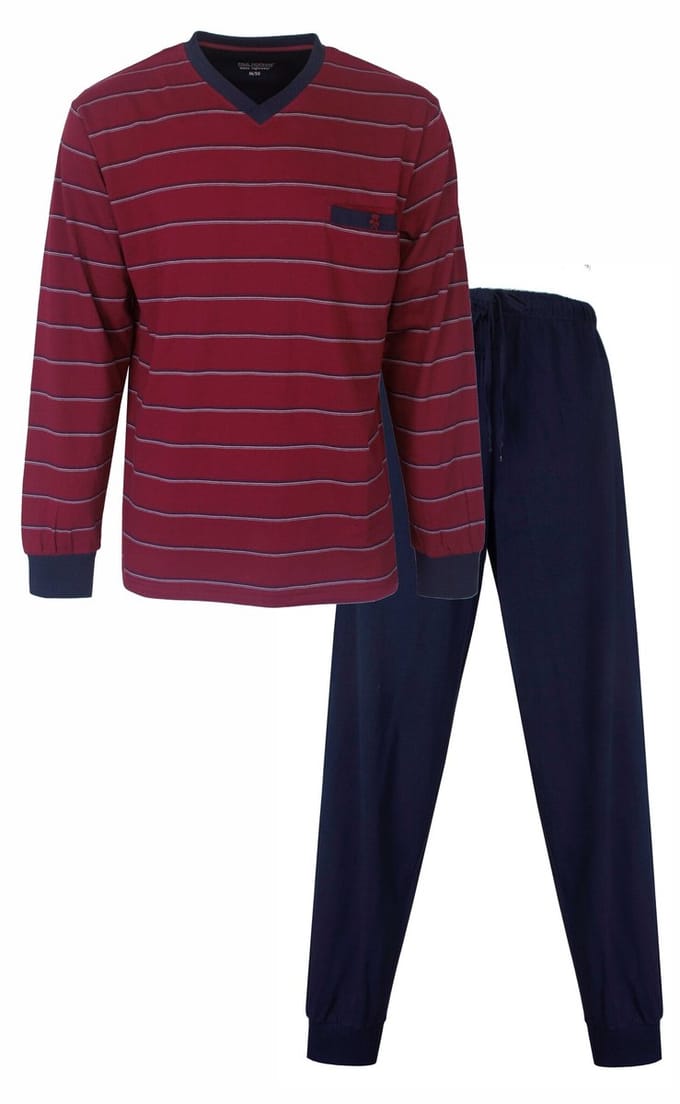 Paul Hopkins Heren Pyjama - V-hals - Katoen - Gestreept Rood - Maat L