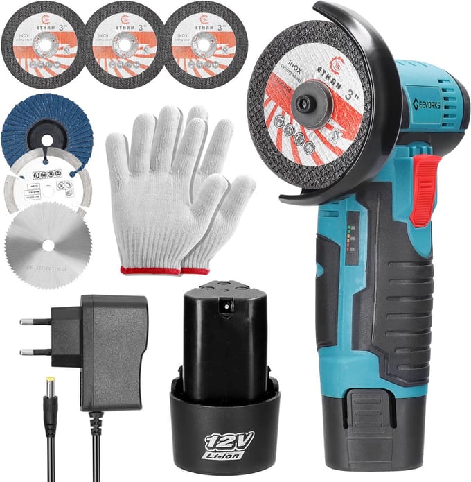 Mini accu haakse slijper 12 V - Ø 75 mm - 19.500 tpm - 2 accu's