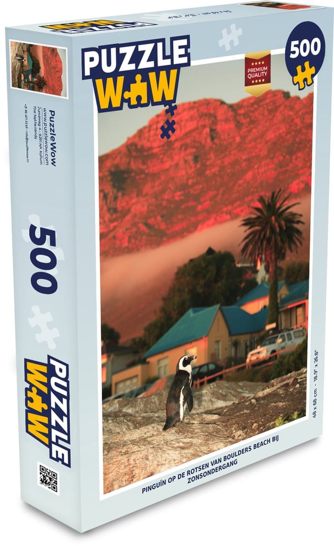 Puzzel Pinguïn op de rotsen van Boulders Beach bij zonsondergang - Legpuzzel - Puzzel 500 stukjes
