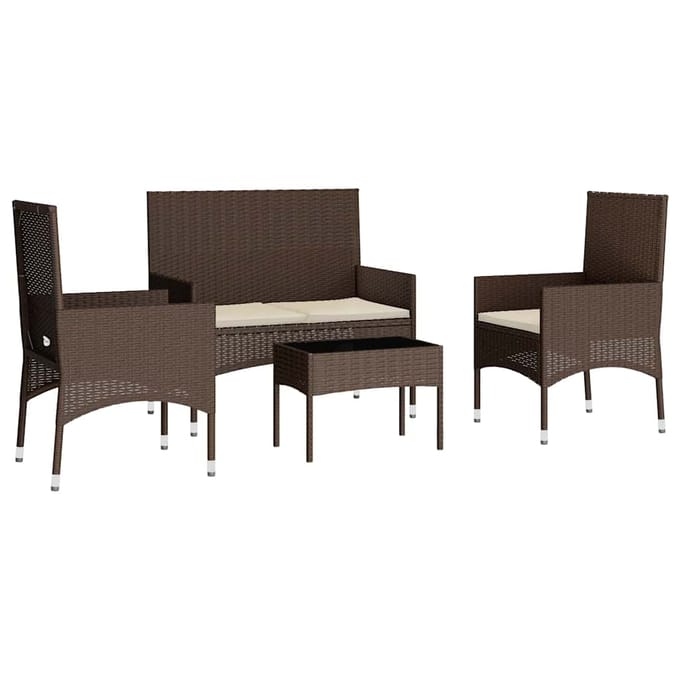 vidaXL - 4-delige - Loungeset - met - kussens - poly - rattan - bruin