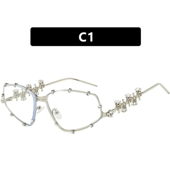 Mode Stijlvol Mode Strass Brillen Vrouwen Volwassenen Mannen Volwassenen Extra Groot Oversized Cat-Eye Brillen Legering Metaal Extra Groot Oversized Ovaal white