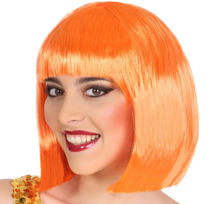 Atosa Pruik boblijn - oranje - half lang haar - verkleedpruik - dames - carnaval/koningsdag