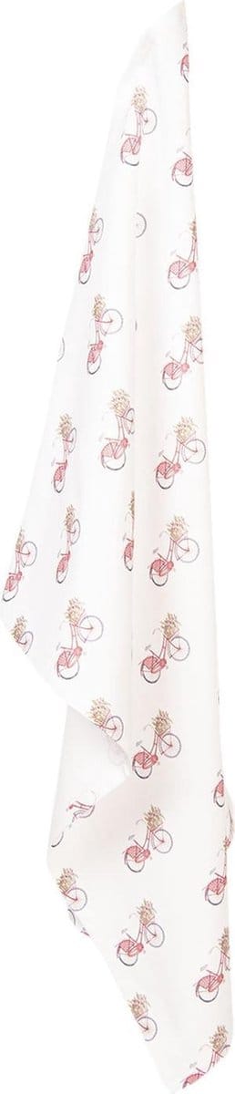 Clayre & Eef Theedoek Rood Wit Katoen Rechthoek Fiets
