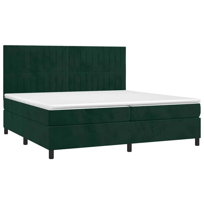 vidaXL - Boxspring - met - matras - en - LED - fluweel - donkergroen - 200x200 - cm