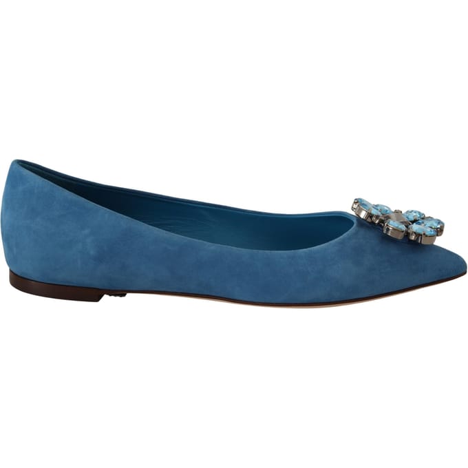 Dolce & Gabbana Dames Blauwe Suède Kristallen Instappers Flats Schoenen