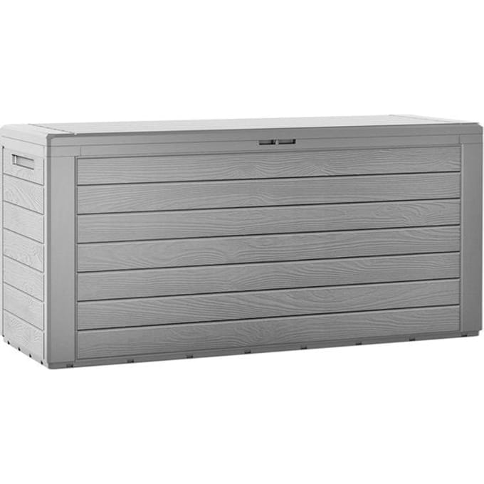 Deuba Kussenbox Woody 120cm grijs hout-look – tuinkussenbox tuinbox