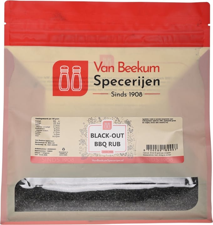 Van Beekum Specerijen - Black-Out BBQ Rub - 1 KG (hersluitbare stazak)